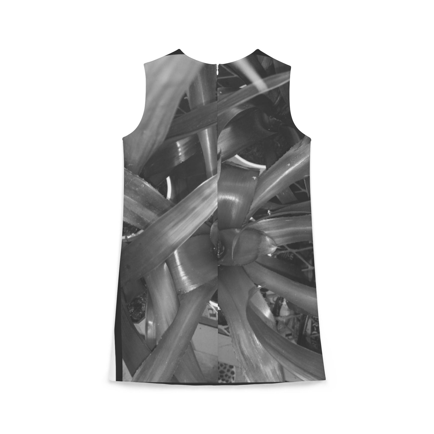 A-line Sleeveless Dress (AOP) - Jesus Forever Words Front & Covered by the Blood of Jesus Back Design with black and white flowers