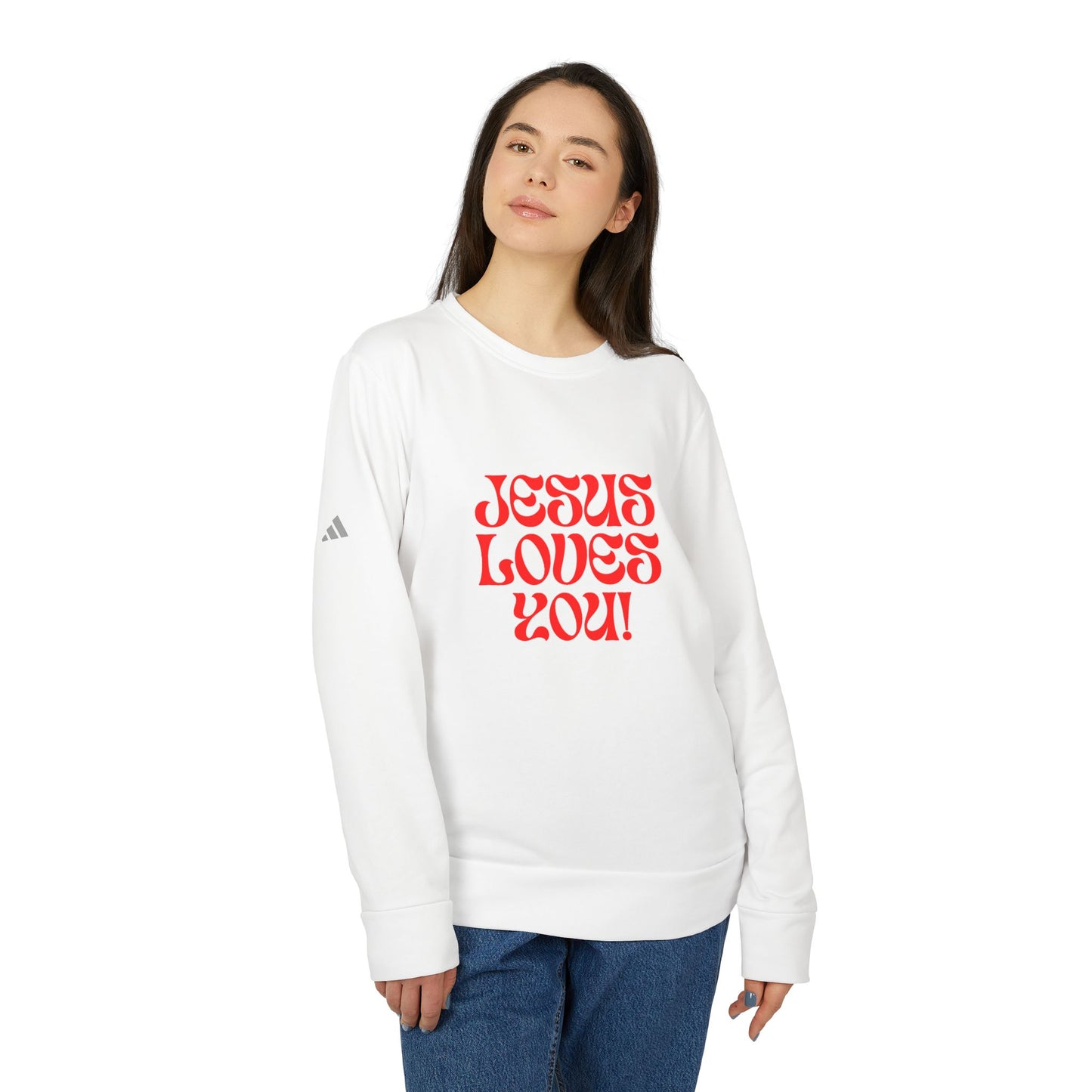 adidas® Unisex Fleece Crewneck Sweatshirt Jesus loves you
