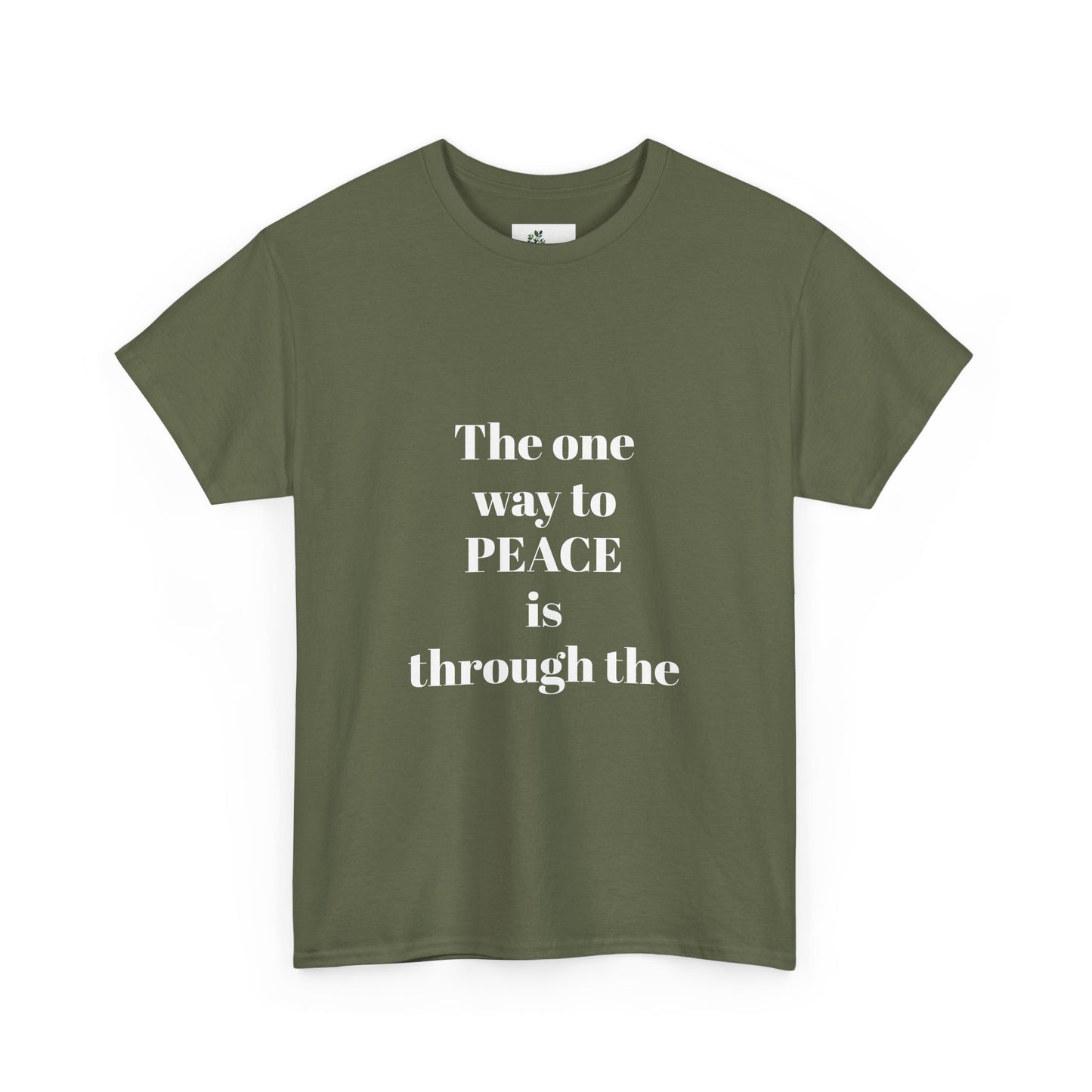Unisex Heavy Cotton Tee. The one way to peace IS through the power of the cross.. White letters.