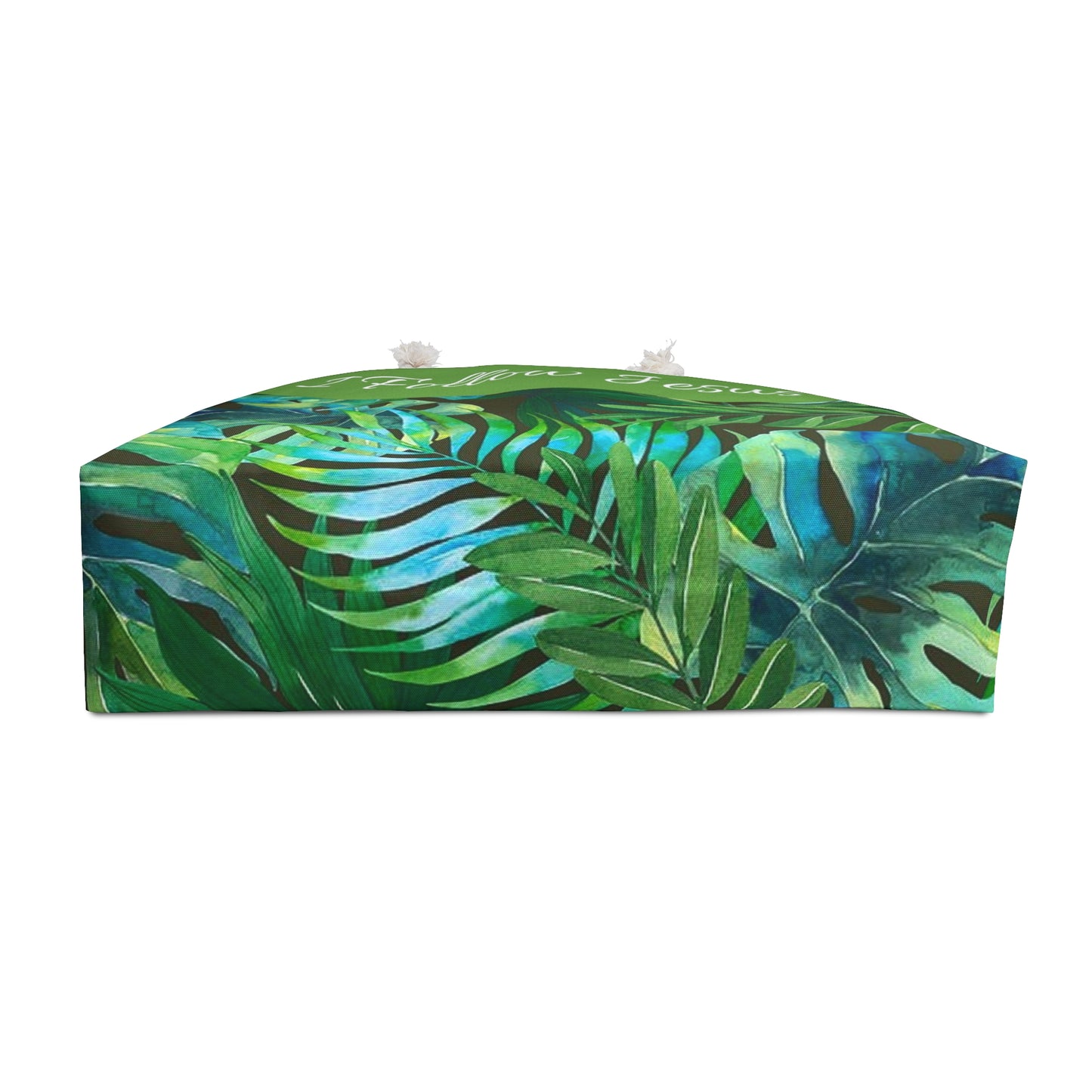 Bag Green tropical leaves.{I follow Jesus} Weekender Bag