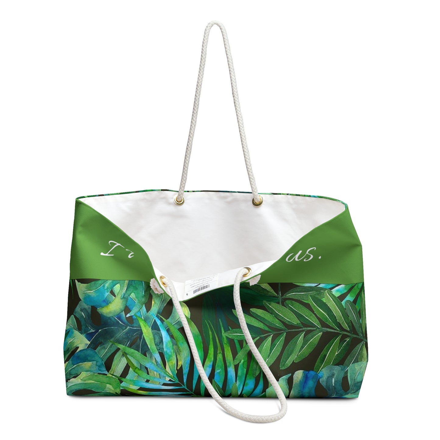 Bag Green tropical leaves.{I follow Jesus} Weekender Bag