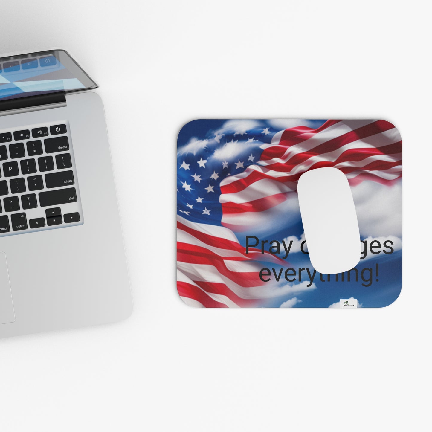 Mouse Pad (Rectangle) American Flag in cloud form with words pray changes everything