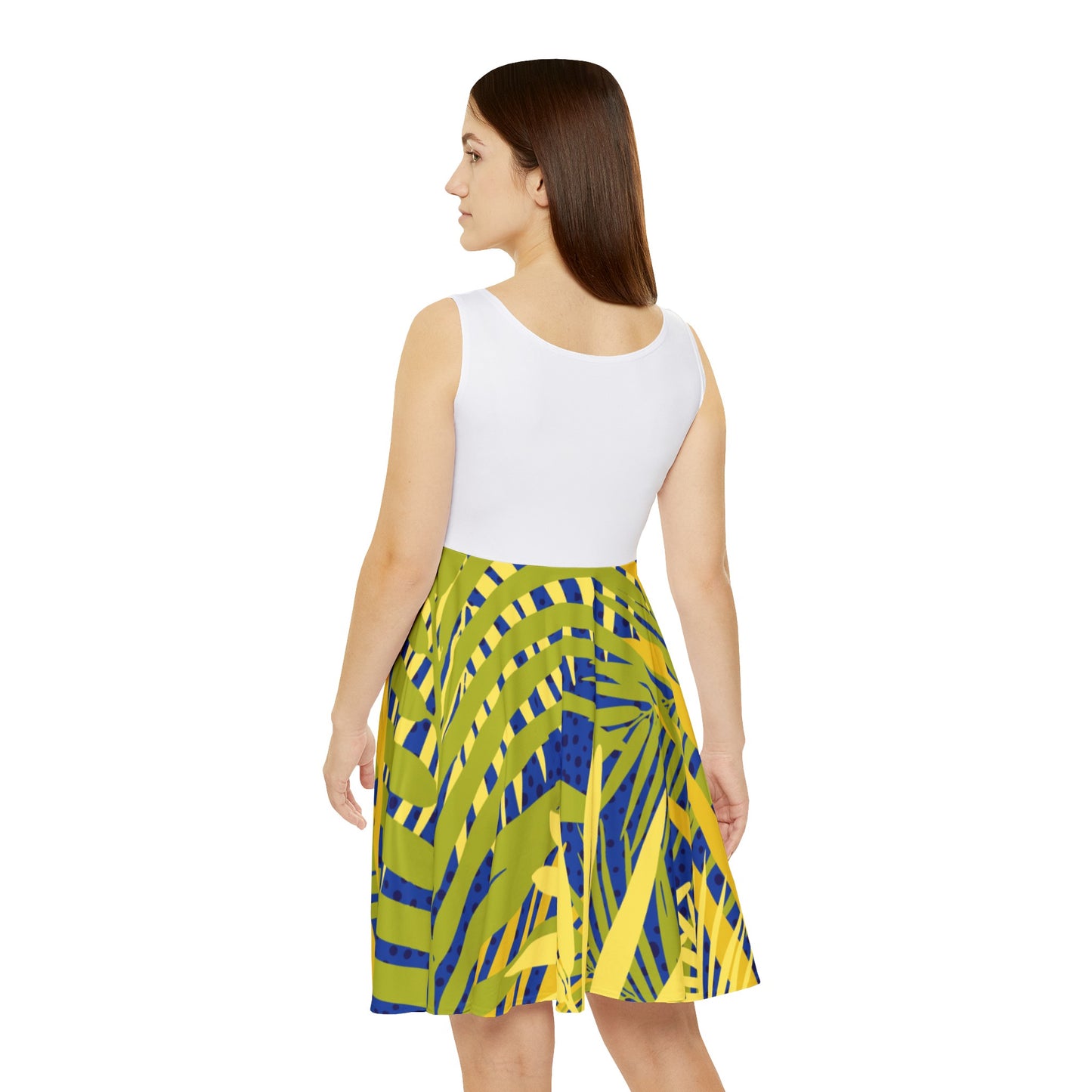 Women's Skater Dress (AOP)Palm leaves print/ joyful