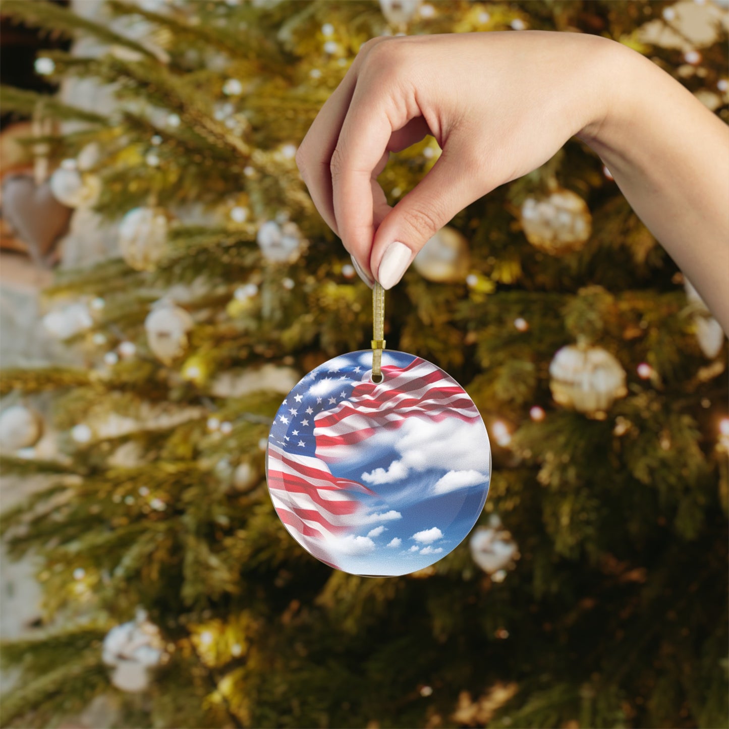 Christmas Decoration/Glass Ornament Bundles/ American Flag in cloud form.USA