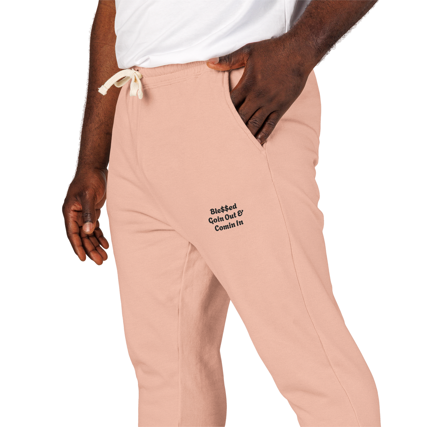 Unisex Garment-Dyed Lightweight Fleece Sweatpants with words Ble$$ed going out& Ble$$ed coming in