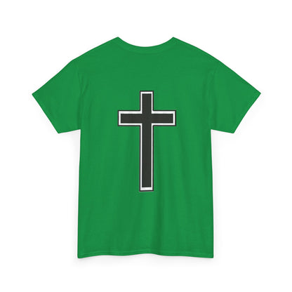 Unisex Heavy Cotton Tee. the one way to peace is through the power of the cross with words in  Black letters