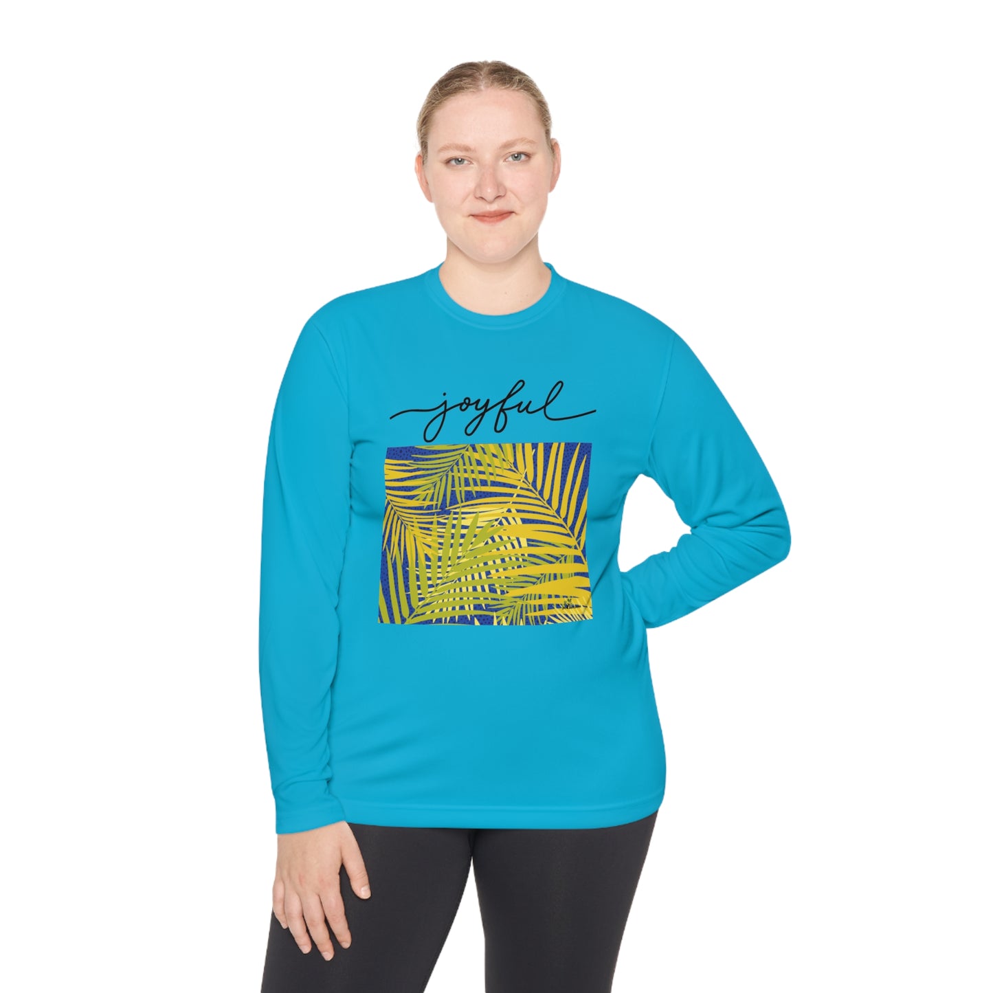 Unisex Lightweight Long Sleeve Tee. Palm leaves print/ joyful.