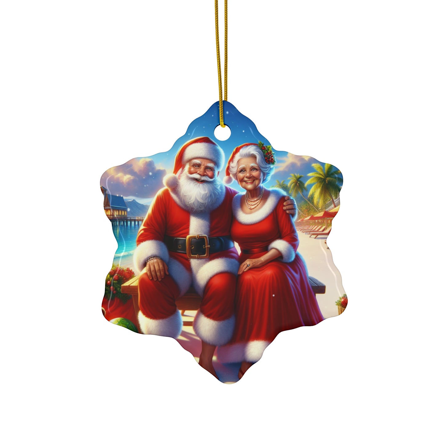 Ceramic Ornament, 3 Shapes ornaments  Santa and his wife in Florida.