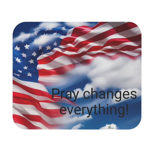 Mouse Pad (Rectangle) American Flag in cloud form with words pray changes everything