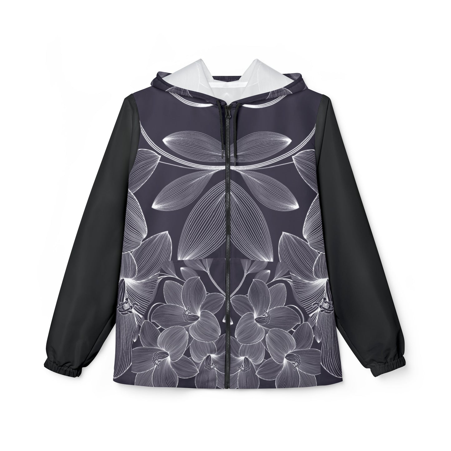 Windbreaker Jacket (AOP) black and white flower ,
