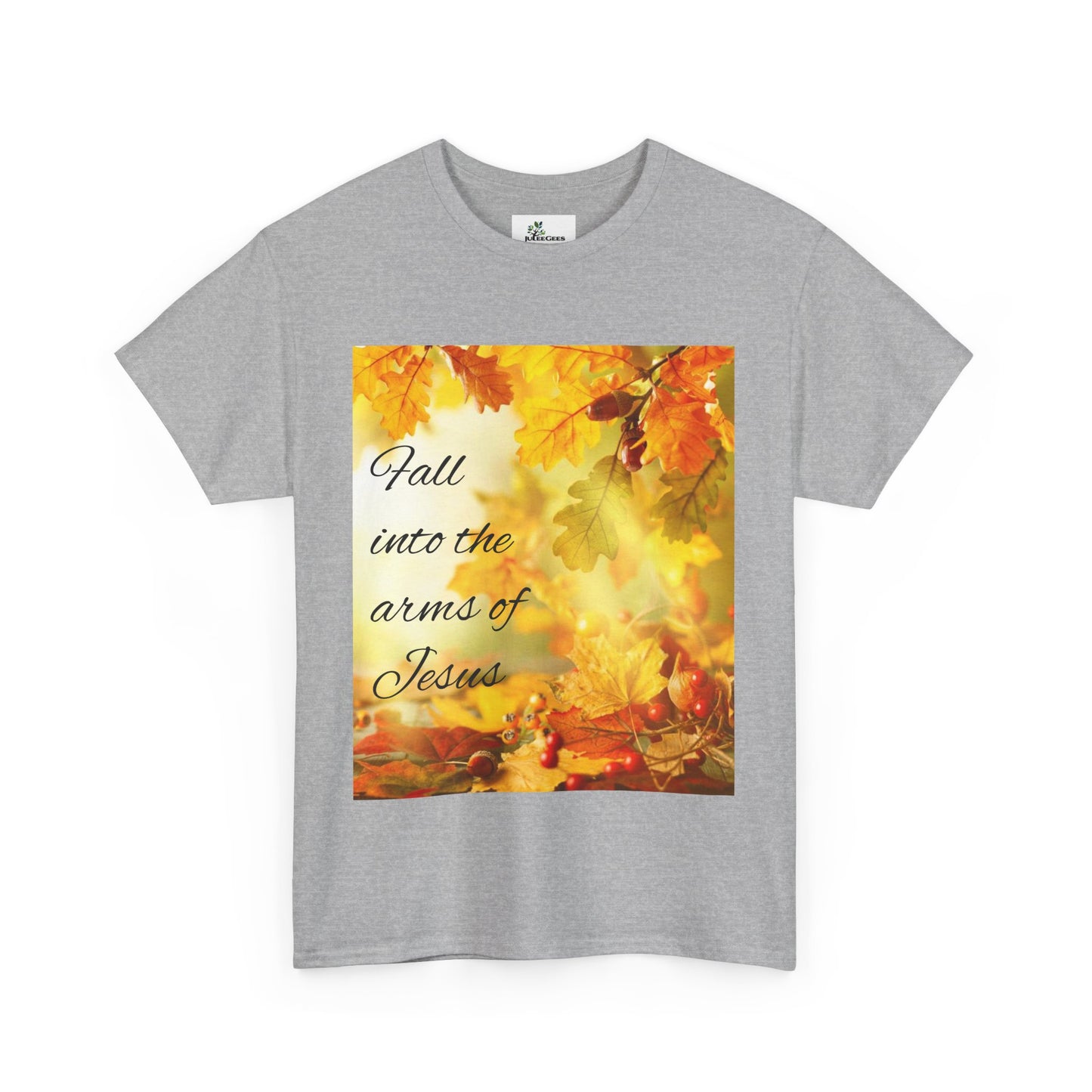 Unisex Heavy Cotton Tee. Fall scene fall into the Arms of Jesus.