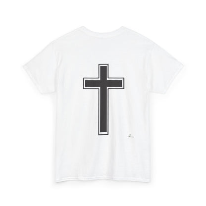 Unisex Heavy Cotton Tee. the one way to peace is through the power of the cross with words in  Black letters