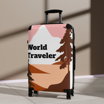 Suitcase World traveler pink and brown landscape