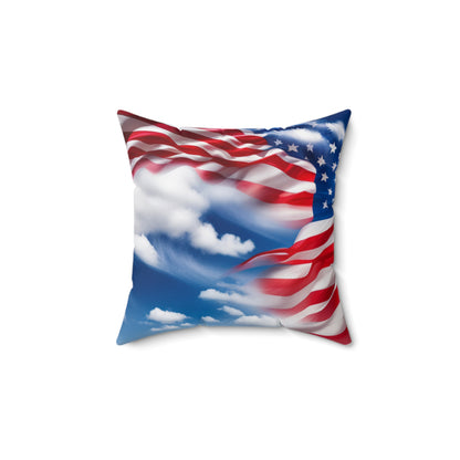 Spun Polyester Square Pillow American Flag, In God I trust.