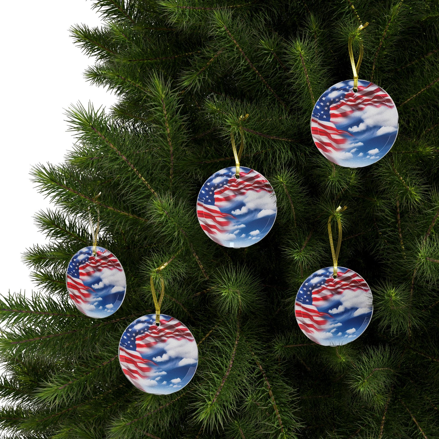 Christmas Decoration/Glass Ornament Bundles/  American Flag in cloud form.USA