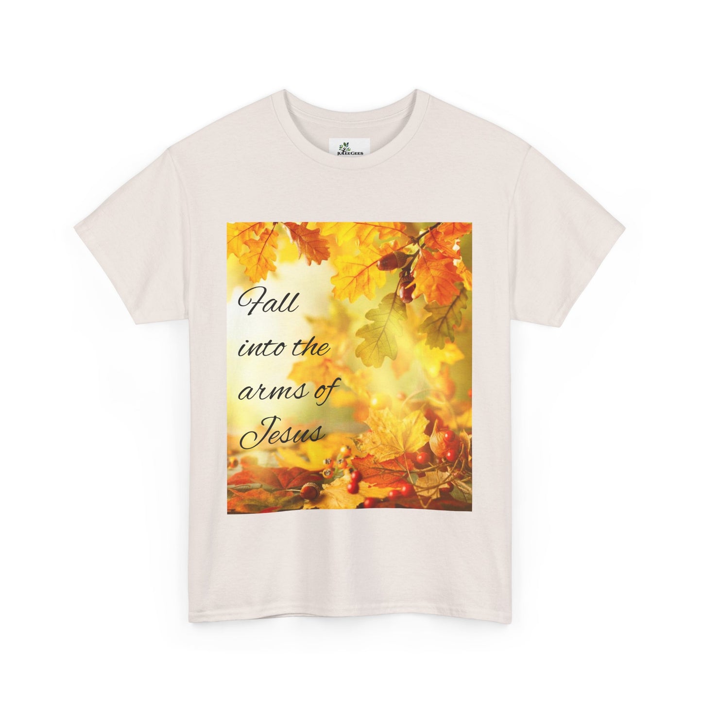 Unisex Heavy Cotton Tee. Fall scene fall into the Arms of Jesus.