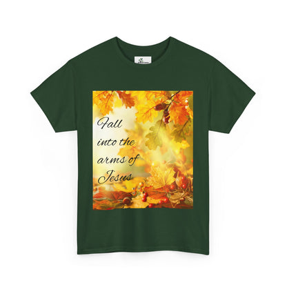 Unisex Heavy Cotton Tee. Fall scene fall into the Arms of Jesus.