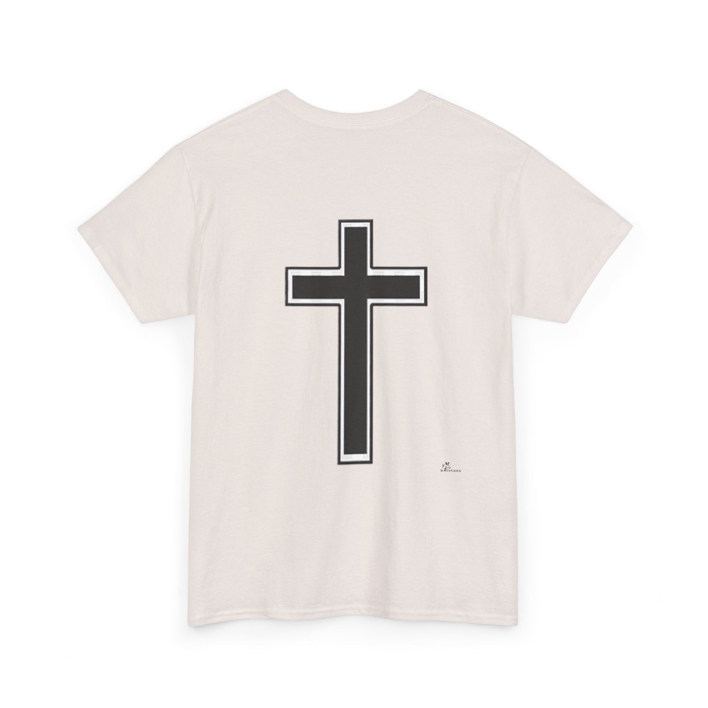 Unisex Heavy Cotton Tee. the one way to peace is through the power of the cross with words in  Black letters