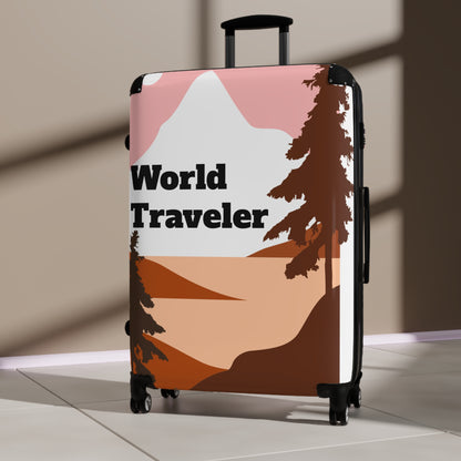 Suitcase World traveler pink and brown landscape