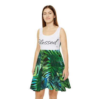 Skater Dress(AOP). Green tropical leaves with branch Women's Skater Dress