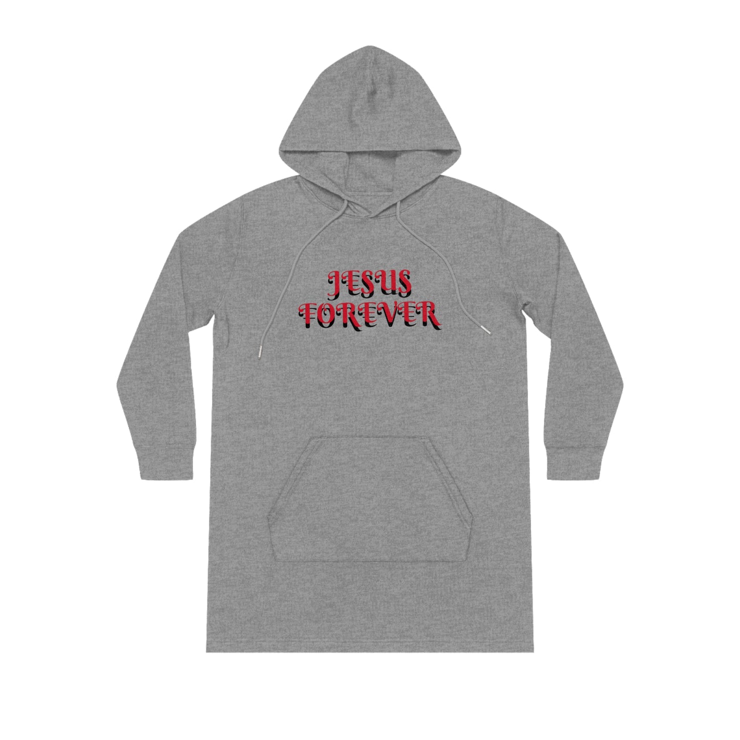 Christian Hoodie Dress - Jesus Forever Words Front & Covered by the Blood of Jesus Back Design red words.