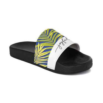 Women's Slide Sandals. Palm leaves print/ joyful