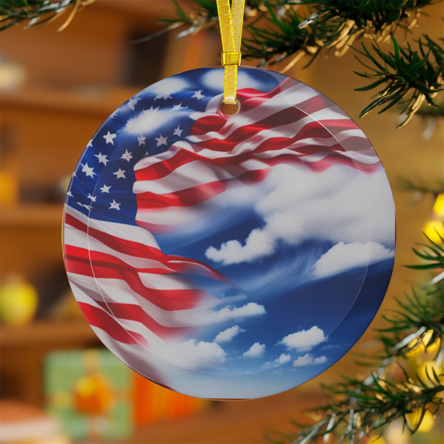 Christmas Decoration/Glass Ornament Bundles/  American Flag in cloud form.USA