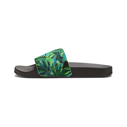 Sandal. tropical leaves Green Women's PU Slide Sandals