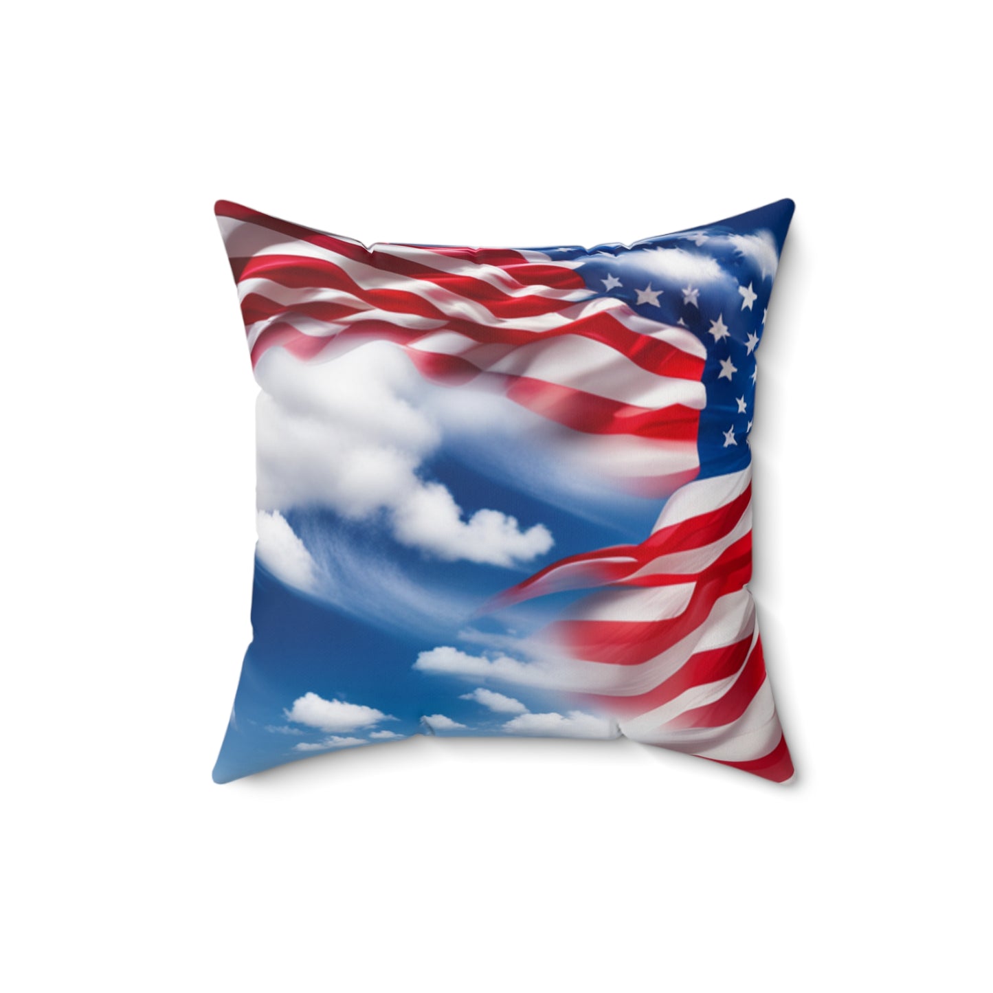 Spun Polyester Square Pillow American Flag, In God I trust.