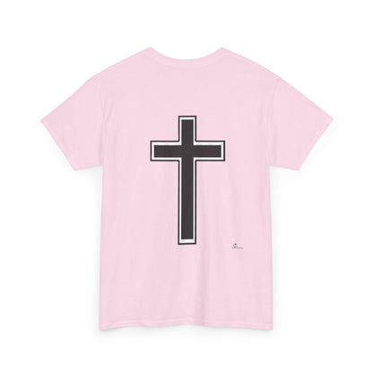 Unisex Heavy Cotton Tee. the one way to peace is through the power of the cross with words in  Black letters