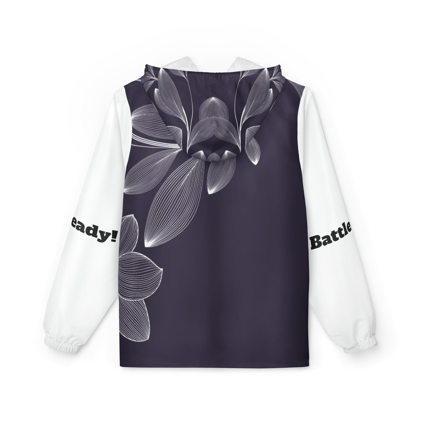 Windbreaker Jacket (AOP) black and white flower strong in the Lord, Battle Ready, More than a conqueror