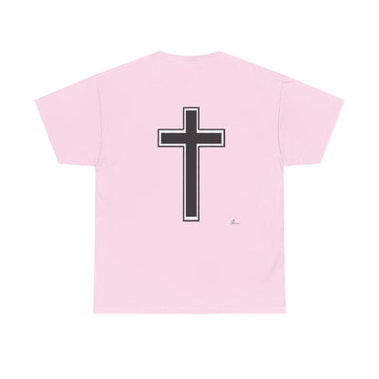 Unisex Heavy Cotton Tee. the one way to peace is through the power of the cross with words in  Black letters