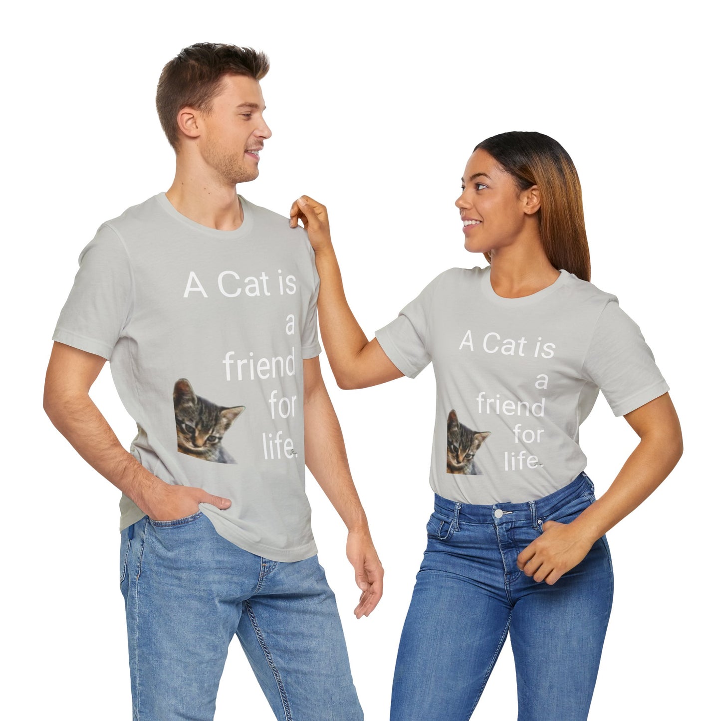 Unisex Jersey Short Sleeve Tee. Cat's are friends for life. with photos of tabby cat