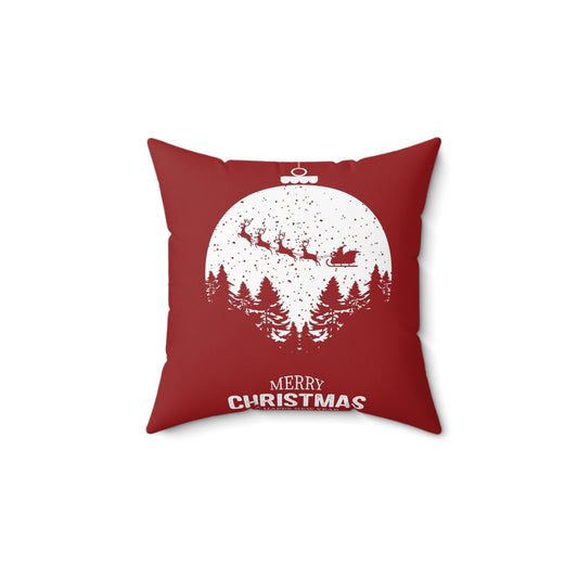 Spun Polyester Square Pillow Christmas Red Santa moon light ride