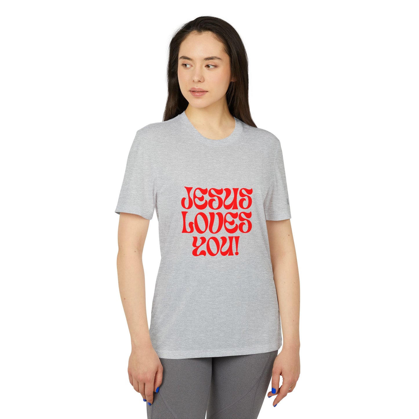 adidas® Unisex Sport T-shirt Jesus loves you.