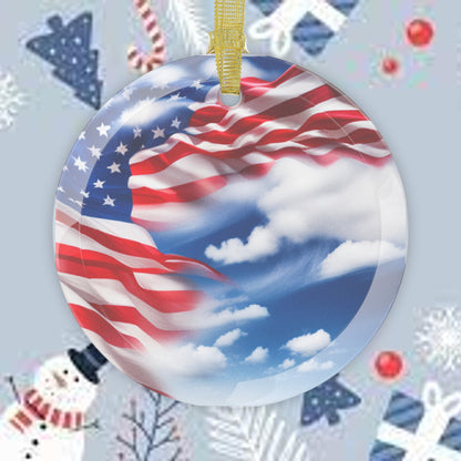 Christmas Decoration/Glass Ornament Bundles/  American Flag in cloud form.USA