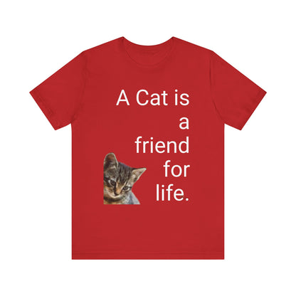 Unisex Jersey Short Sleeve Tee. Cat's are friends for life. with photos of tabby cat