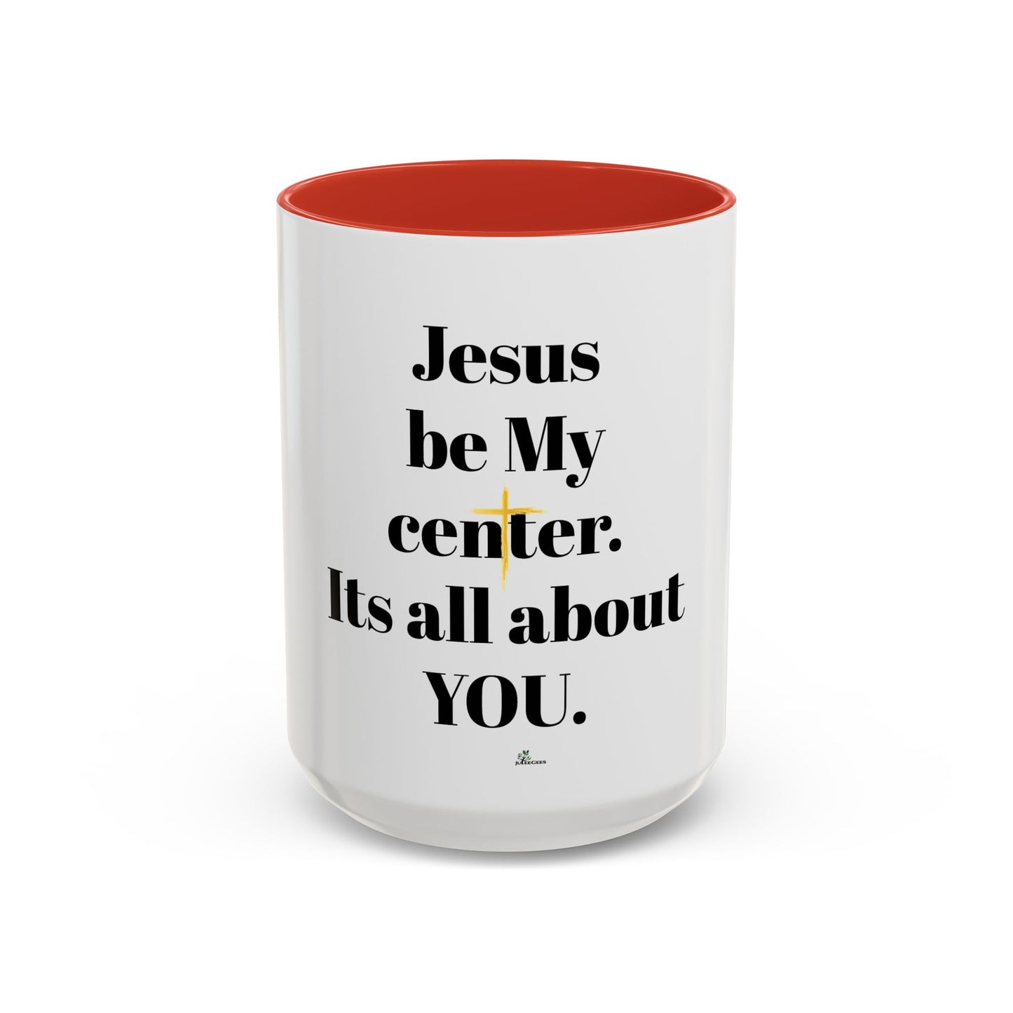 Accent Coffee Mug, 11oz. Religion /faith/Jesus be my Center/Peace yellow cross