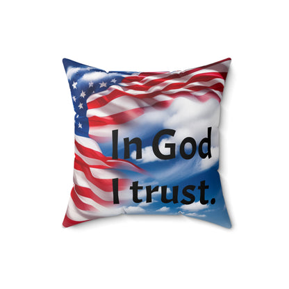 Spun Polyester Square Pillow American Flag, In God I trust.