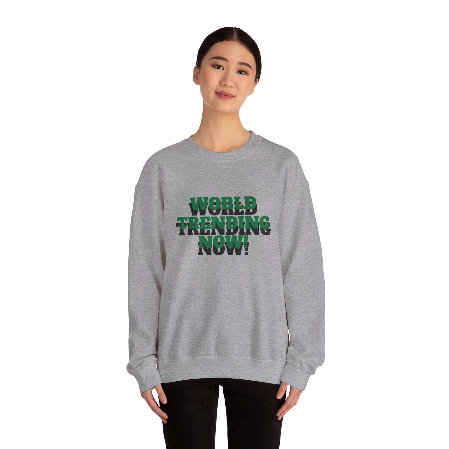 Unisex Heavy Blend™ Crewneck Sweatshirt World Trending! with lady world