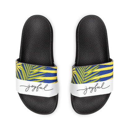 Men's PU Slide Sandals Palm leaves print/Joyful