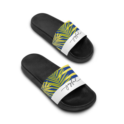 Women's Slide Sandals. Palm leaves print/ joyful