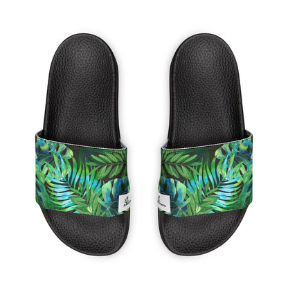 Sandal. tropical leaves Green Women's PU Slide Sandals