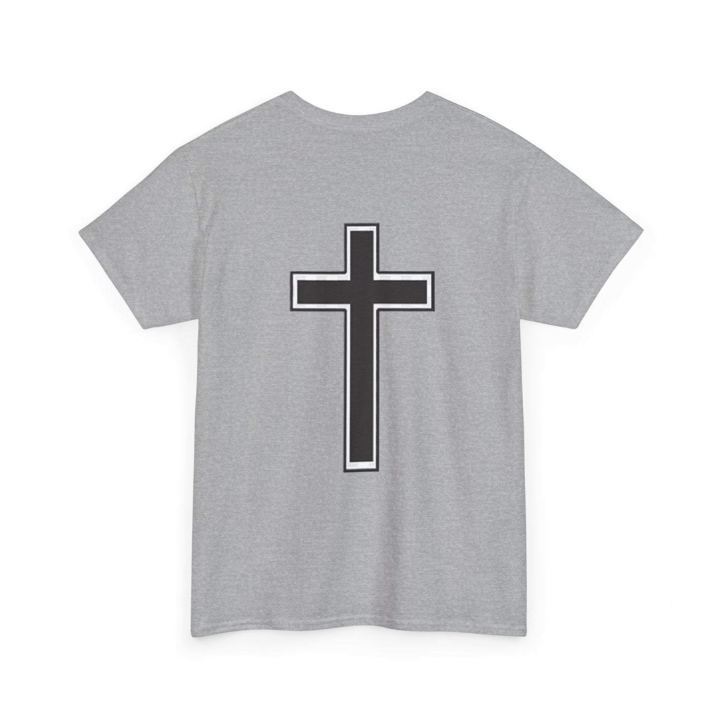 Unisex Heavy Cotton Tee. the one way to peace is through the power of the cross with words in  Black letters