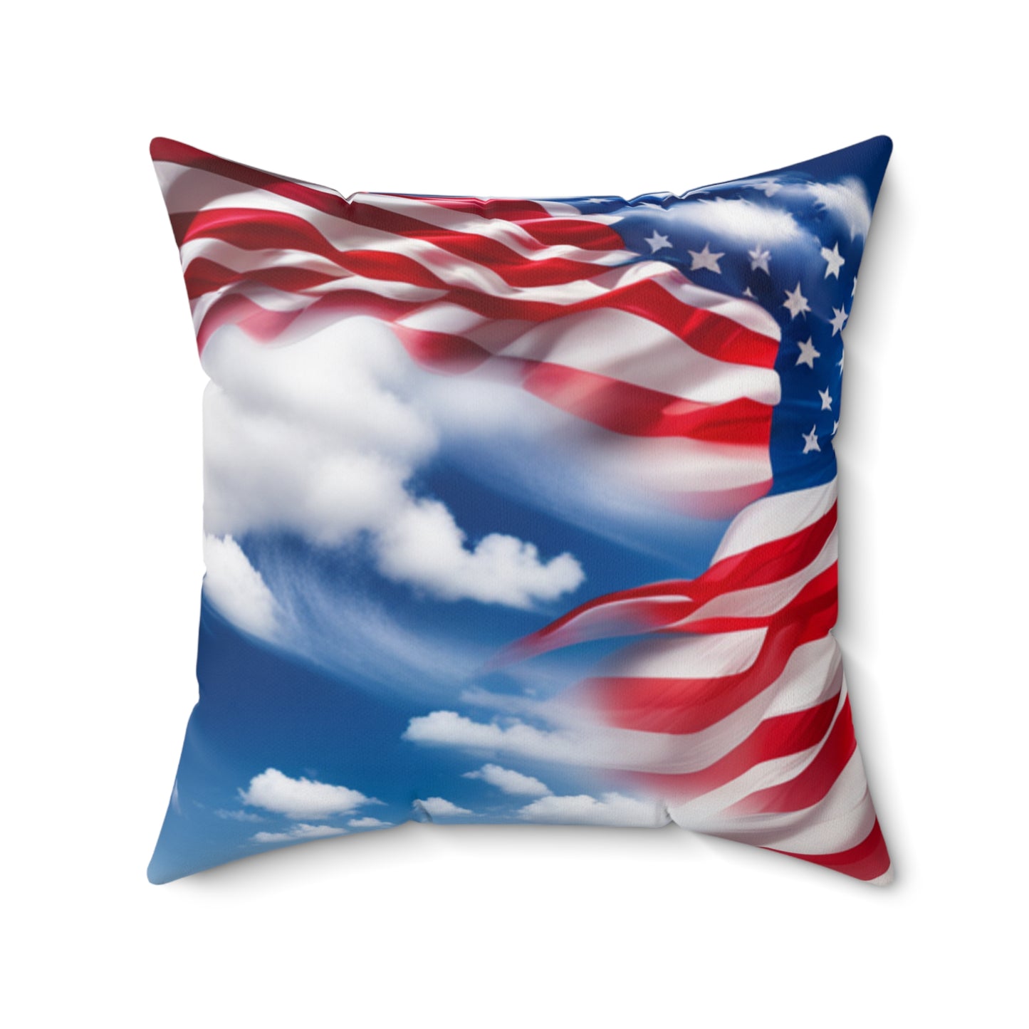 Spun Polyester Square Pillow American Flag, In God I trust.