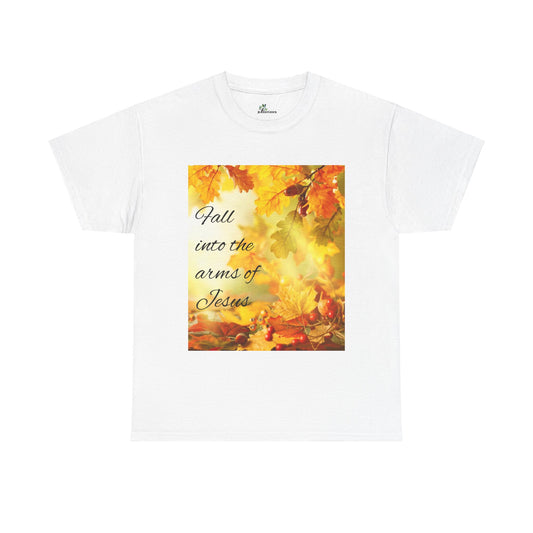 Unisex Heavy Cotton Tee. Fall scene fall into the Arms of Jesus.