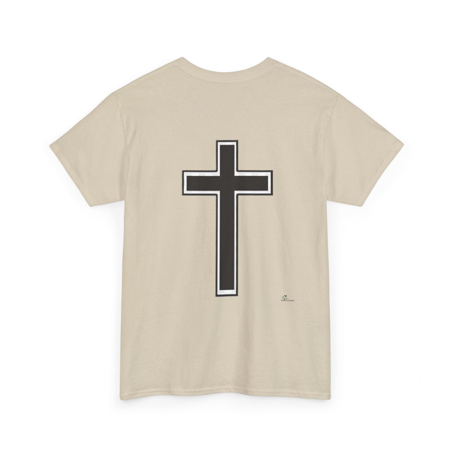 Unisex Heavy Cotton Tee. the one way to peace is through the power of the cross with words in  Black letters