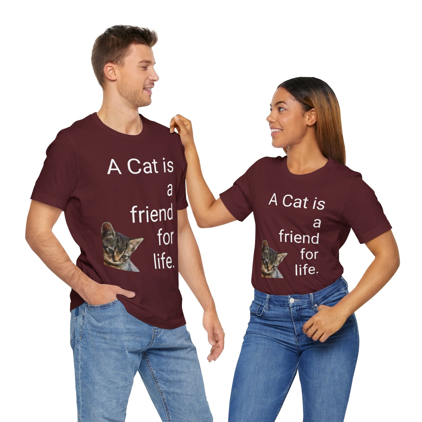 Unisex Jersey Short Sleeve Tee. Cat's are friends for life. with photos of tabby cat