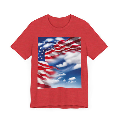 Unisex Jersey Short Sleeve Tee. with American Flag and home of the brave on th back.