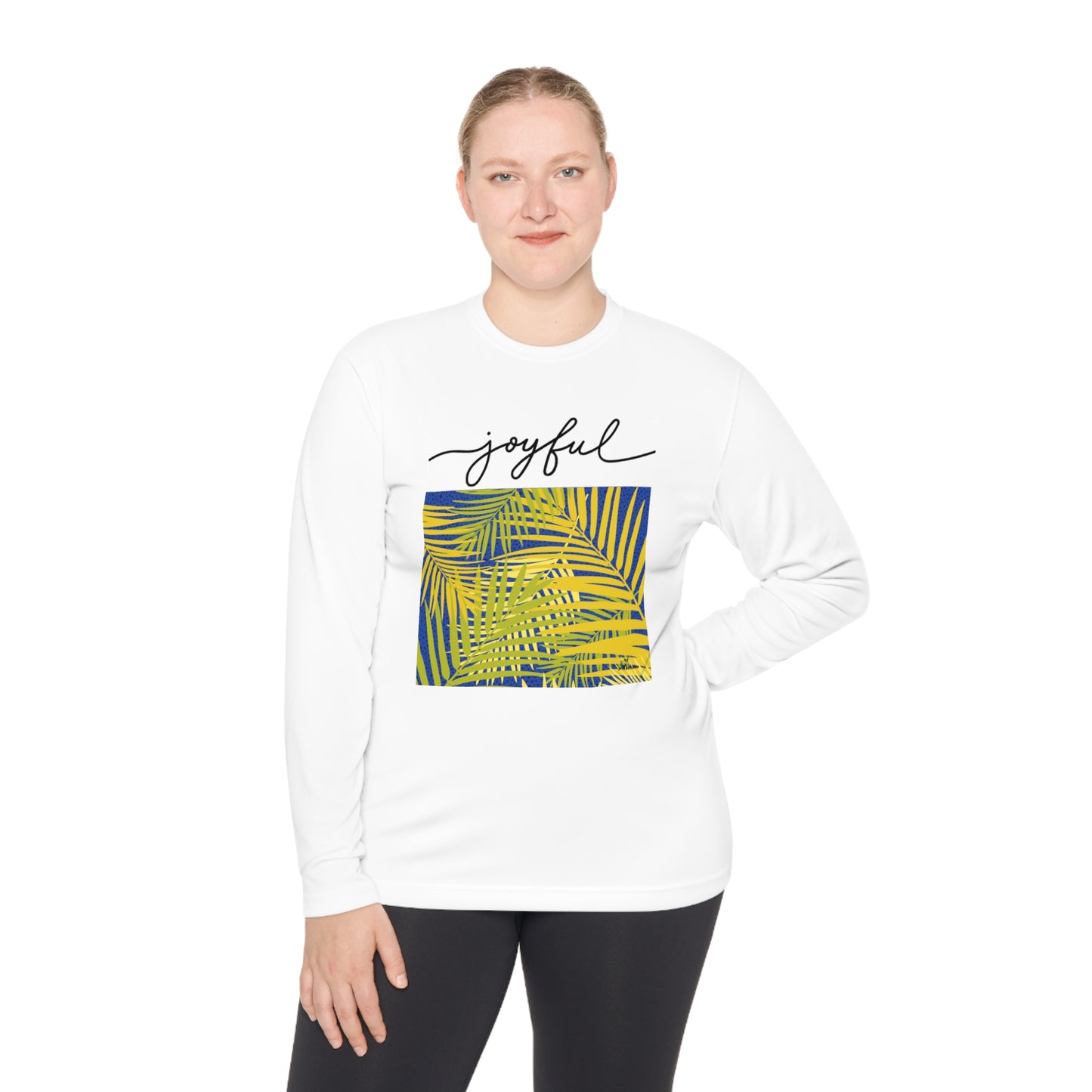 Unisex Lightweight Long Sleeve Tee. Palm leaves print/ joyful.